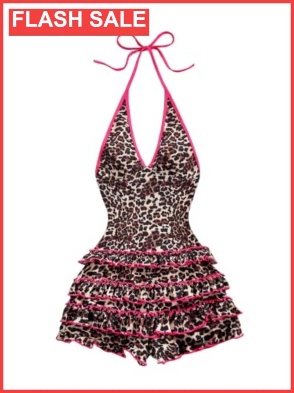 Milumia Women's Y2K Leopard Print Backless Halter Shorts Jumpsuit